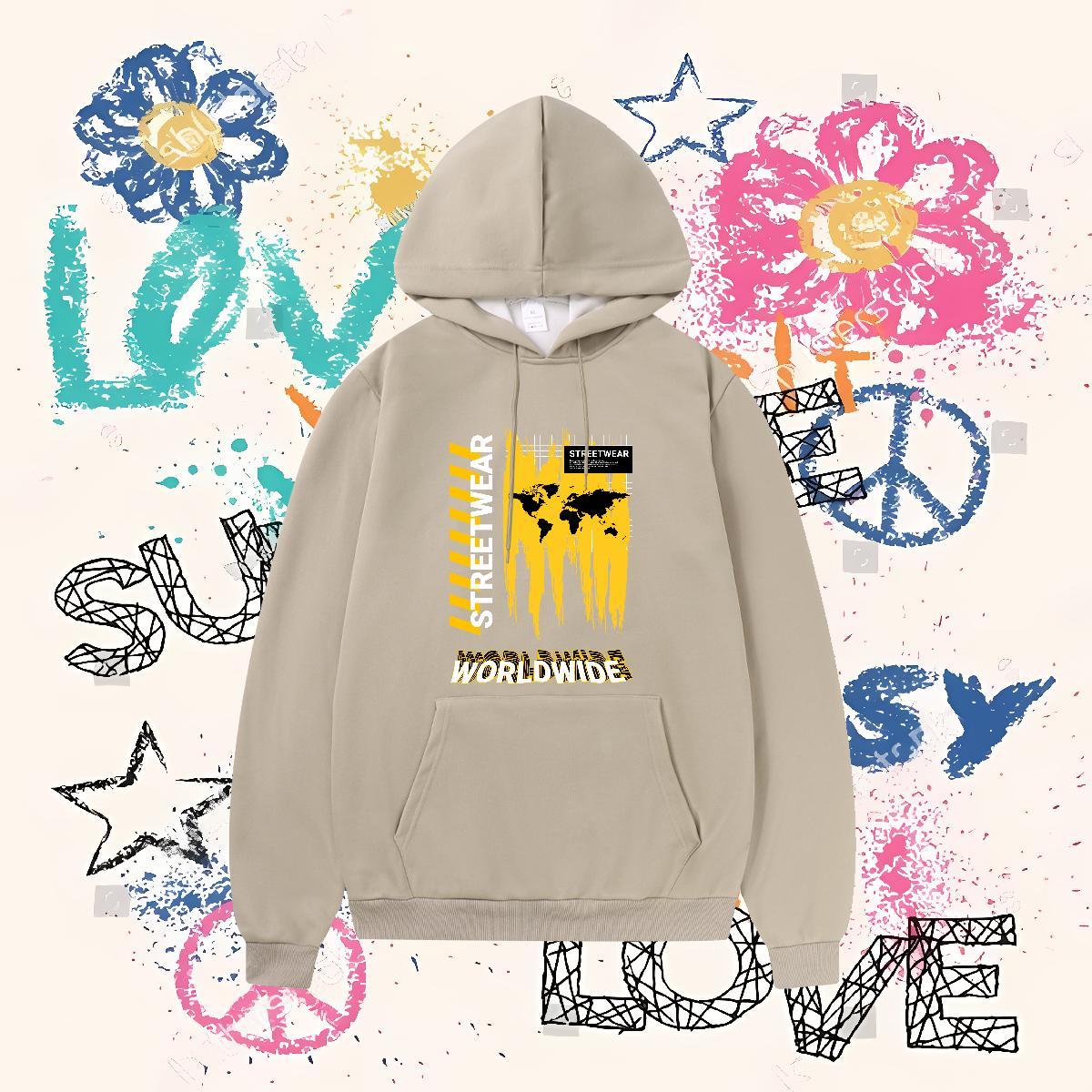 Casual New Hooded Sweatshirt Street Wear Comfortable Couples Hoodie Custom Printed Thick Plush Pullover Hoodie Breathable Drawstring