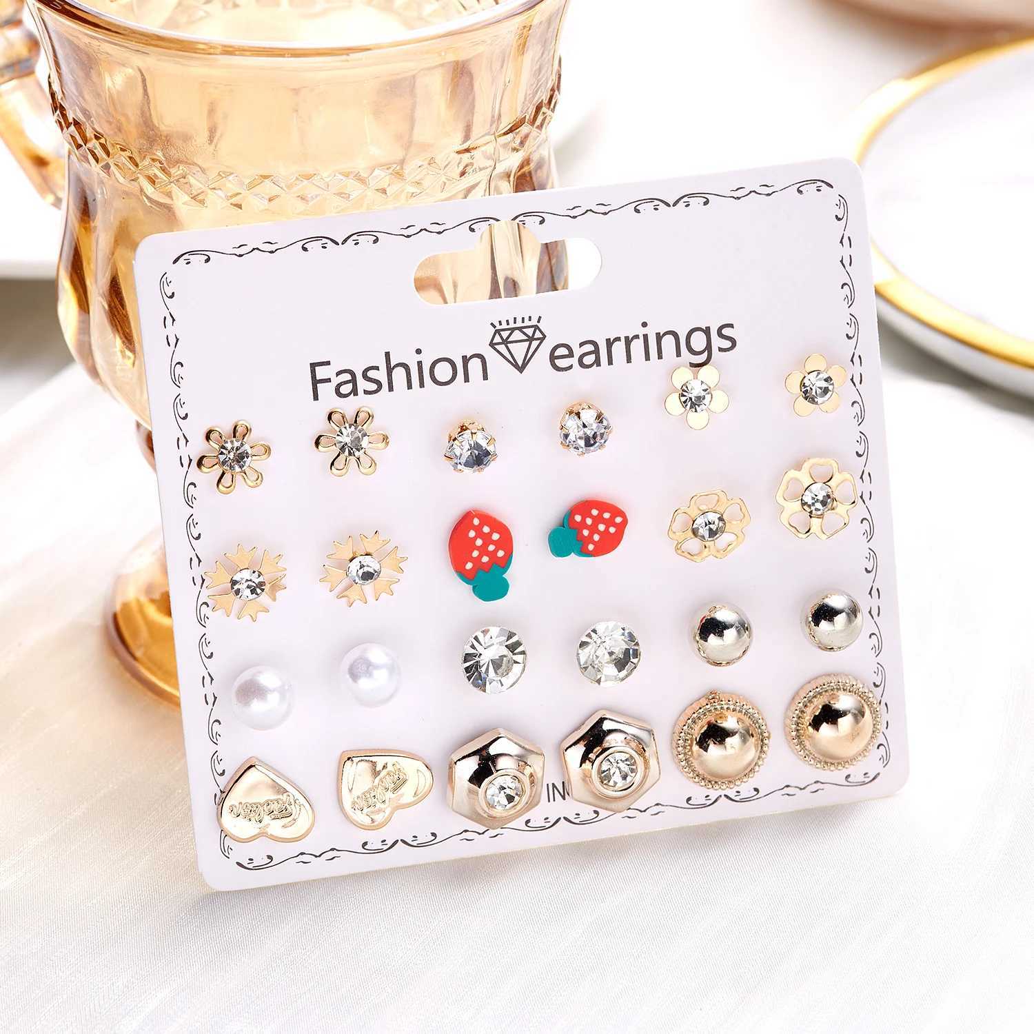 12 pairs of Cbination earrings set designed for Exclusite imitation pearl flower zircon earrings jewelry gifts X241106