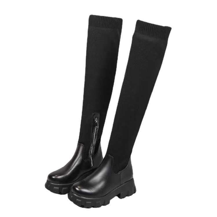 CMM Autumn Plus Size Long Boots New Plus Size Over the Knee Round Toe Flying Woven Boots Size 43