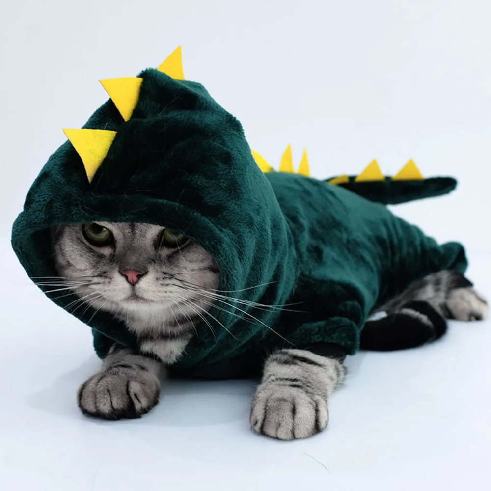 Halloween Cat Costume Dinosaur Cat Hoodies Small Dog Warm Jacket Cat Christmas Costume Pet Clothes for Puppy Kitten Red Green 241106