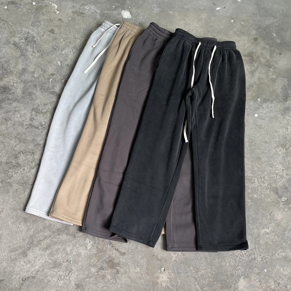 Yao888 Loose Casual Unisex Long Pants Vintage Solid Color Sweatpants Streetwear High Street Straight Leg Trousers For Men 241104