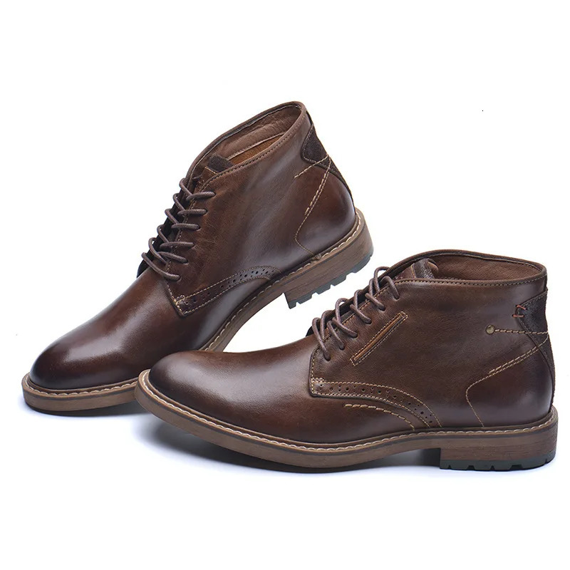 The first layer of cowhide leather boots high-top mens shoes autumn American British retro leather boots men large size shoes 241106