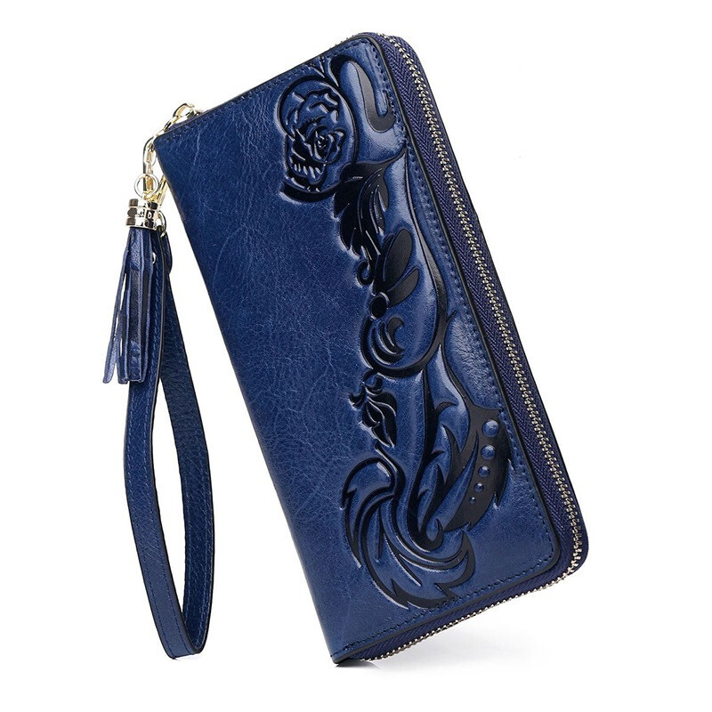 Women's wallet retro genuine cowhide wallet designer 3D wallet women's handbag