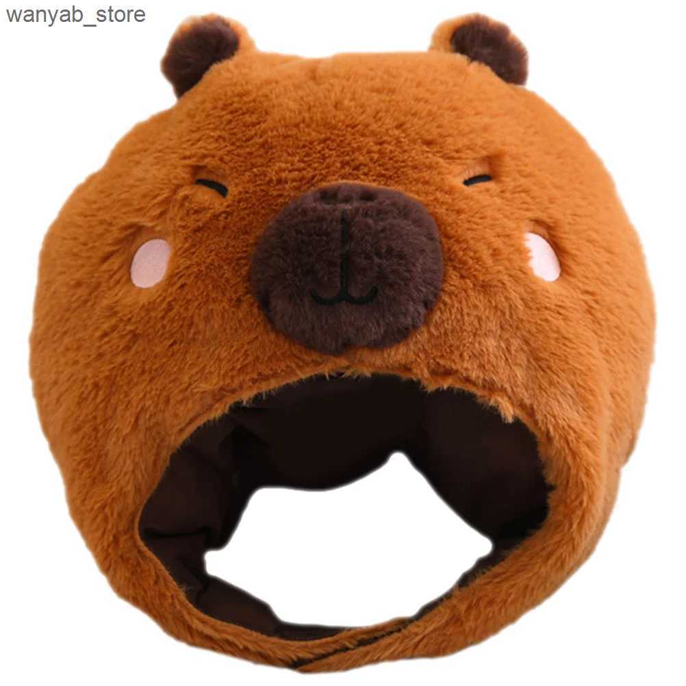 Wide Brim Hats Bucket Hats Animal Head Mask Capybara Animal Hat Plush Capybara Cap Cartoon Headwear Stuffed Rodent Hat Christmas Party Cosplay Costume