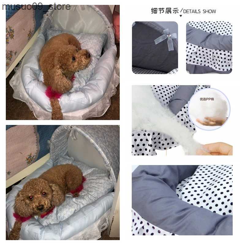 kennels pens Pink lace dog bed suitable for small dogs with cushion S M L pet washable small dog animal indoor sweet home York car seat cushion L24091