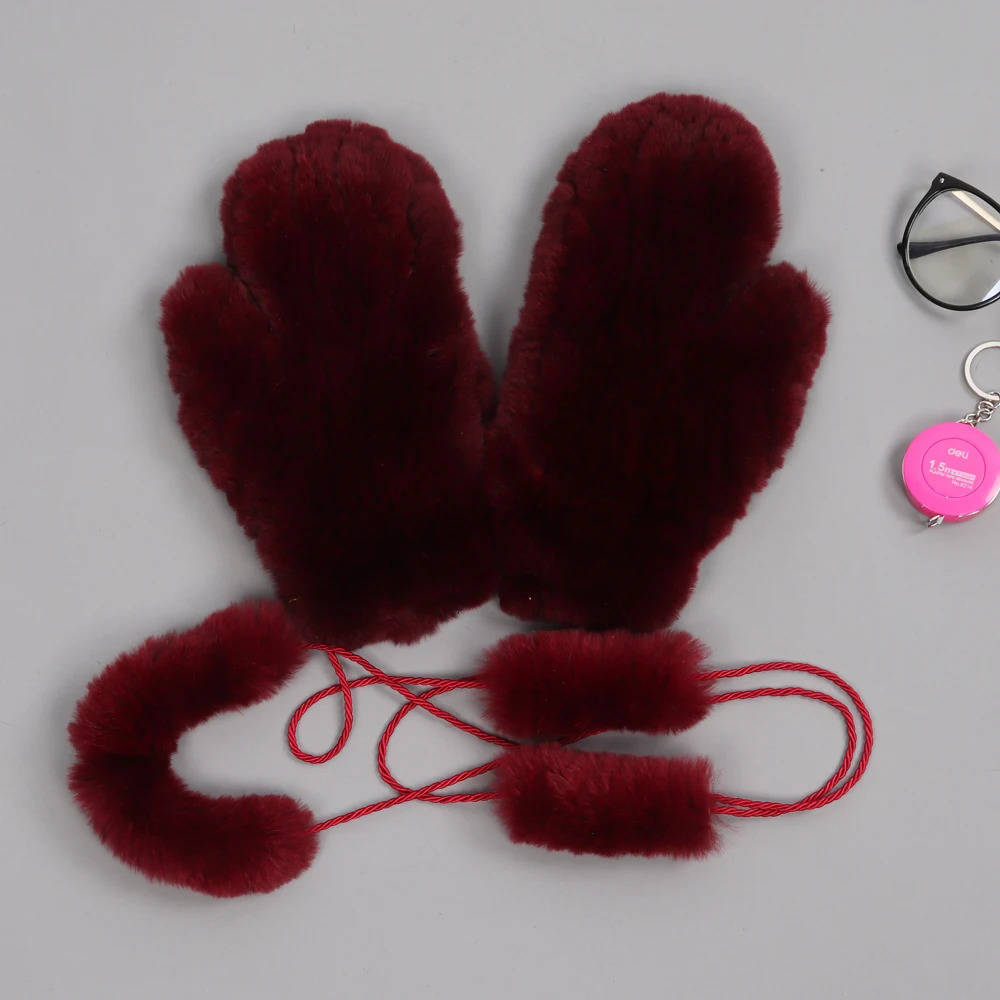 selling natural Rex Rabbit fur gloves with good elasticity womens winter knitted genuine Rabbit fur gloves outdoor genuine leather gloves 241106ww