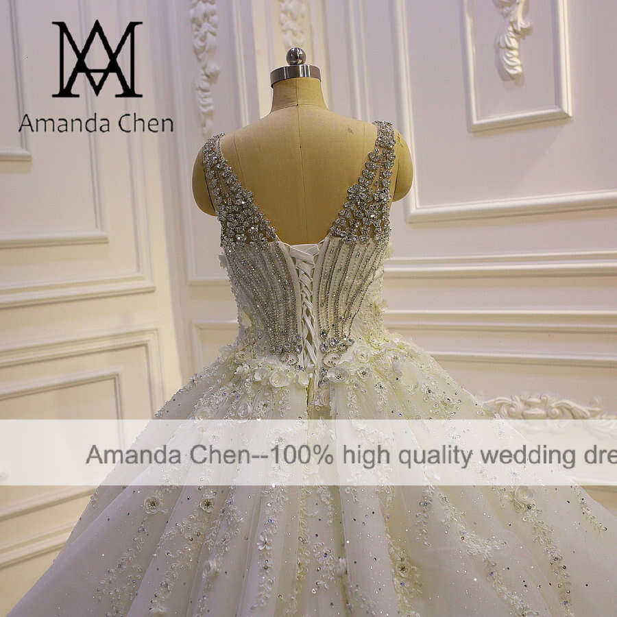 robe de mariee Cap Sleeve Crystal Beads 3D wers Wedding Dress