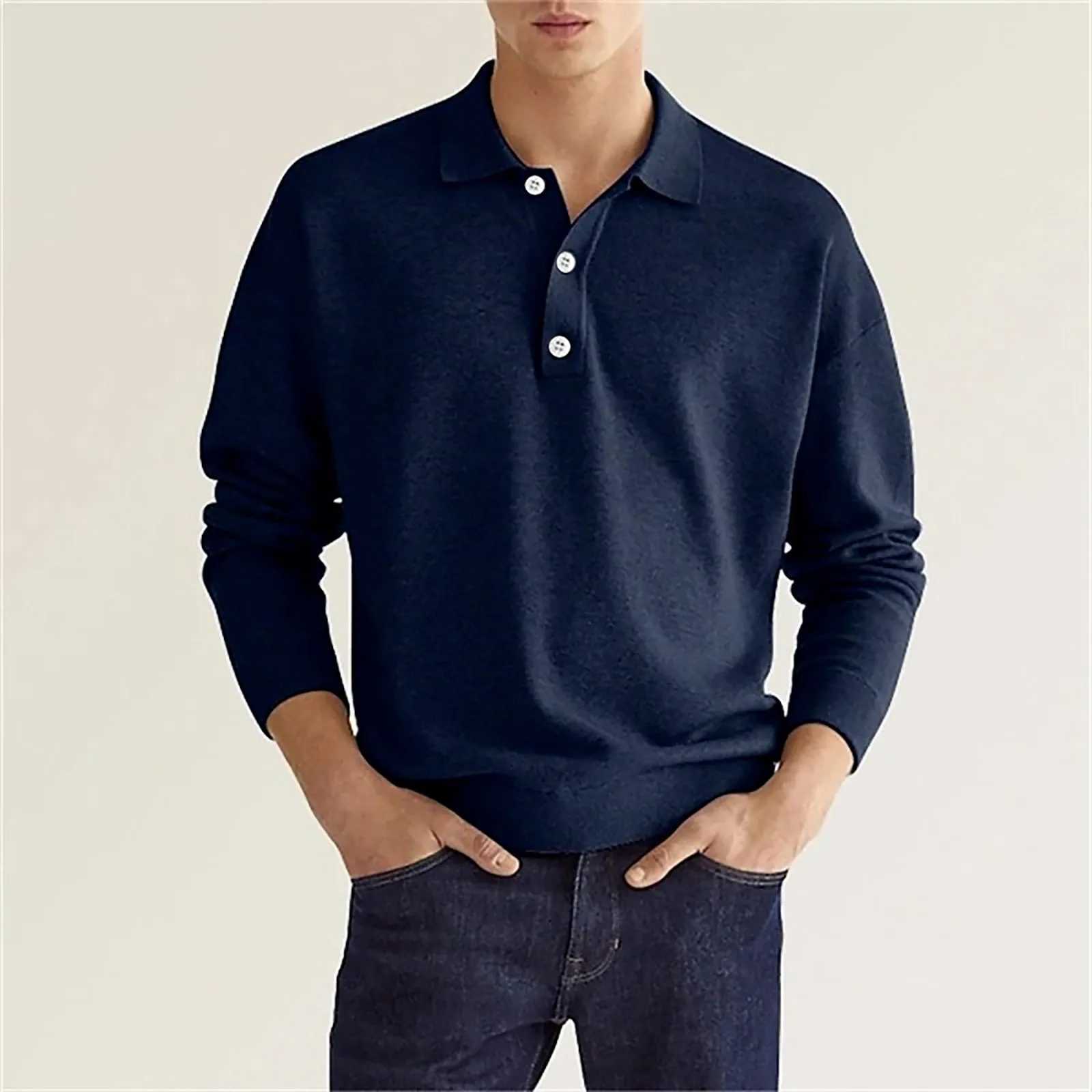 Formal white shirt mens spring and autumn fashion casual solid color button long Sve V-neck top W241106
