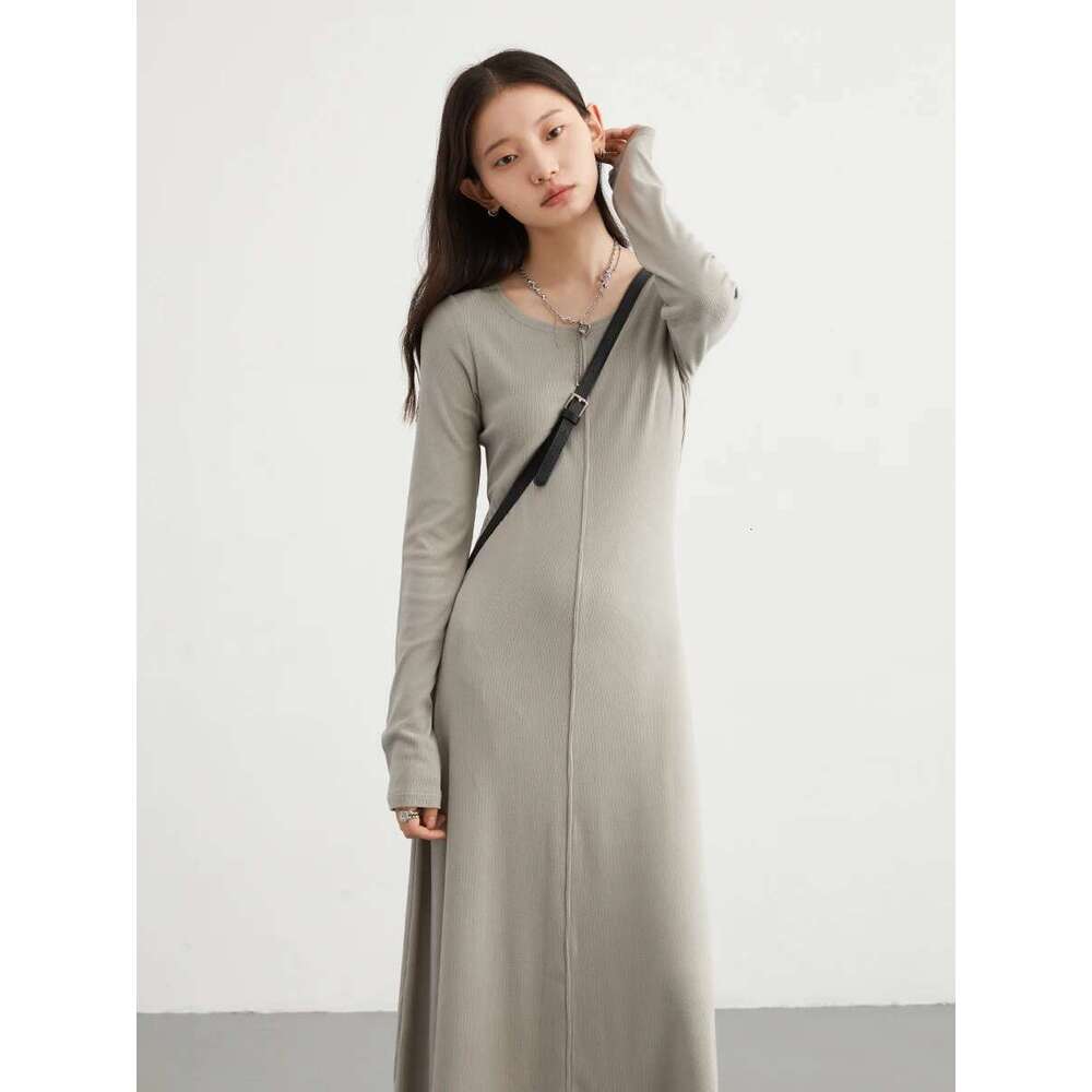 CHIC VEN Korean Women Dresses Solid Sleeve New Round Neck Long Dress A E Bottom Skirt Autumn Spring 2023