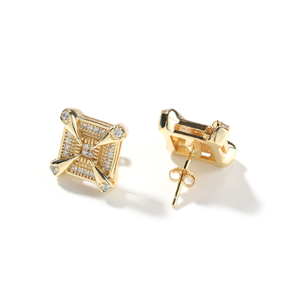 18K Platinum Plated Square Zircon Stud Earring Ear Bone Nail Women Men No Fading No Allergies 5A Zircon Earring