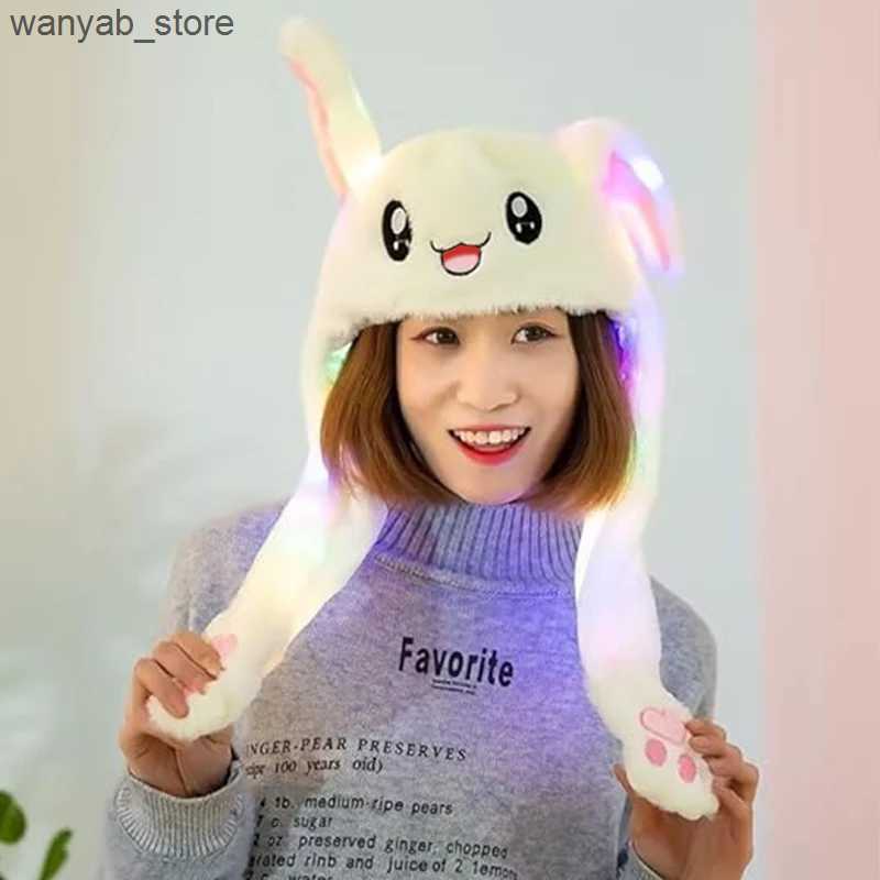 Wide Brim Hats Bucket Hats LED Glowing Plush Ear Moving Rabbit Hat Ear Jumping Rabbit cap Cosplay Cute Animal Hats for Kids Women Girls Christmas gift