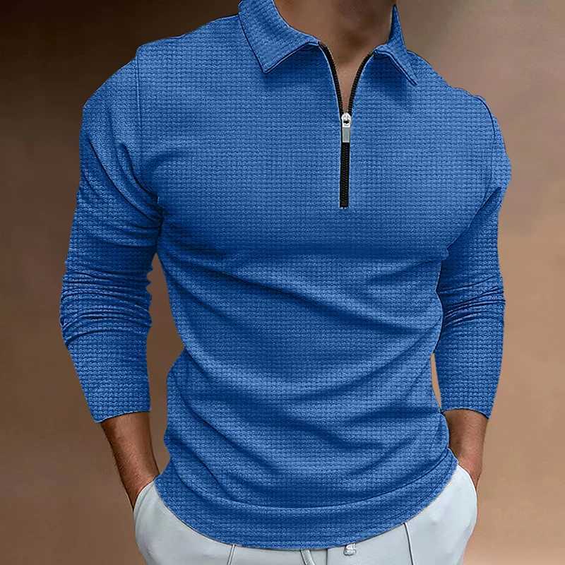 Summer mens solid color shirt long Sve collar zipper T-shirt mens casual T-shirt wearing new mens top W241106