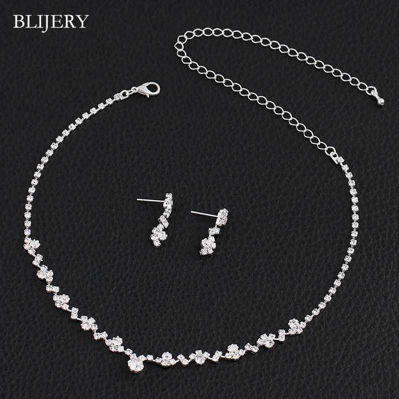 BLIJRY Fashion Crystal Bridal Jewelry Set Silver Geely Necklace Earrings Bracelet Wedding Jewelry Set X241106