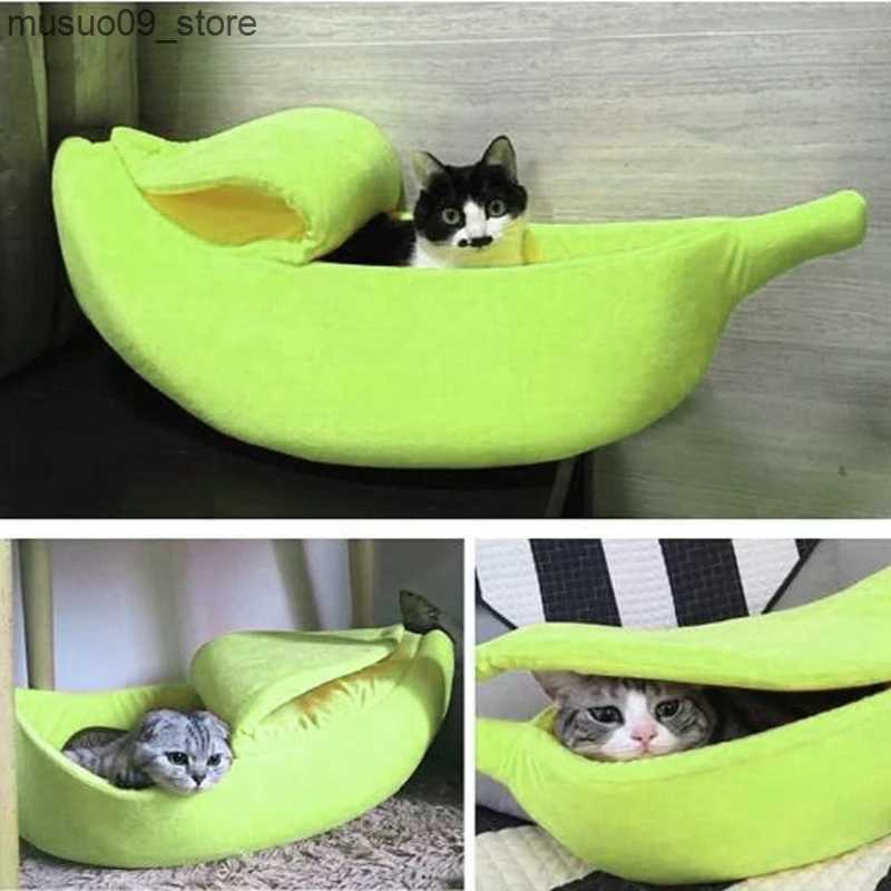 kennels pens Cute banana cat bed soft cat hug bed cute cat pet bed rabbit and puppy L240910