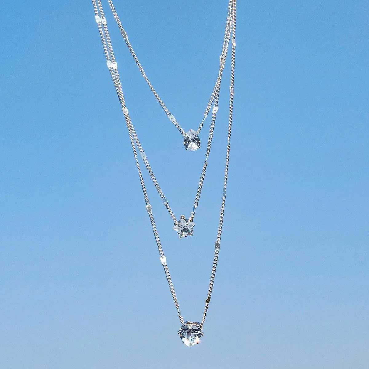 Fashionable gold 3-layer crystal necklace used for warm white cubic zirconia star pendant necklace jewelry gift X241106