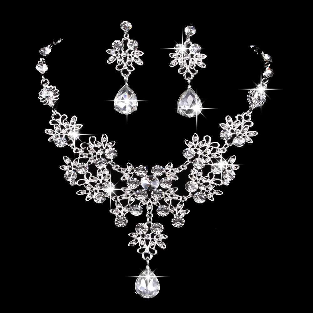 KMVEXO Mtiple Waterdrop Wedding Official Party Pr Jewelry Set Crystal Water Diamond Bridal Necklace Earring Set X241106