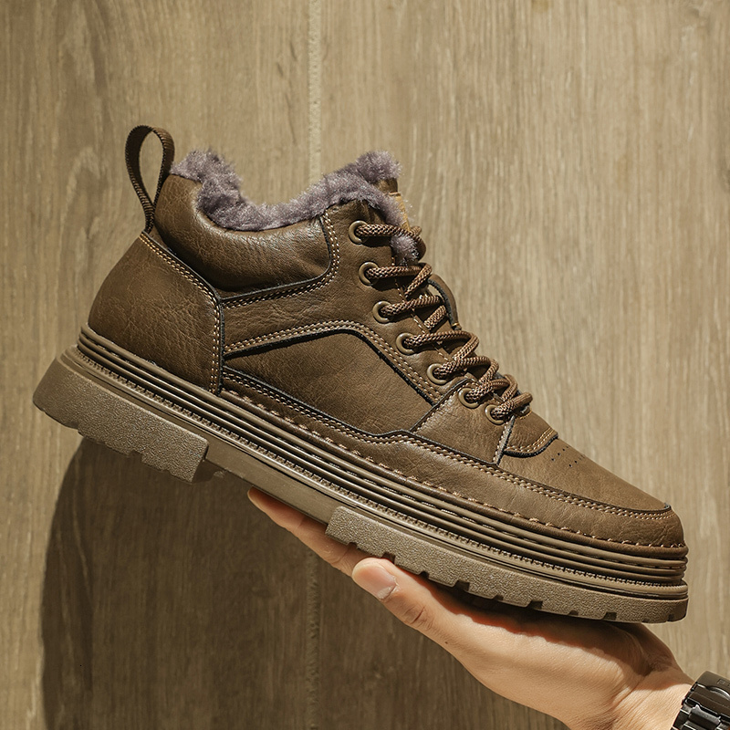 2025 Classic Men's Winter Designer Casual Leather Men's Fur Plush Snow Warm Outdoor Ankle Boots Men's New Club Men's Shoes