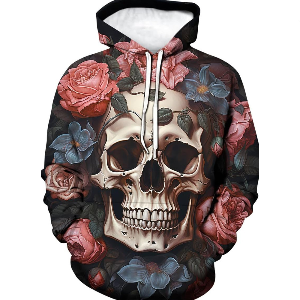 Hoodie for Mens Womens Retro Psychedelic Floral Skull Print 3D Printing Skeleton Sweatshirts Pullover Graphic Fashion Trends