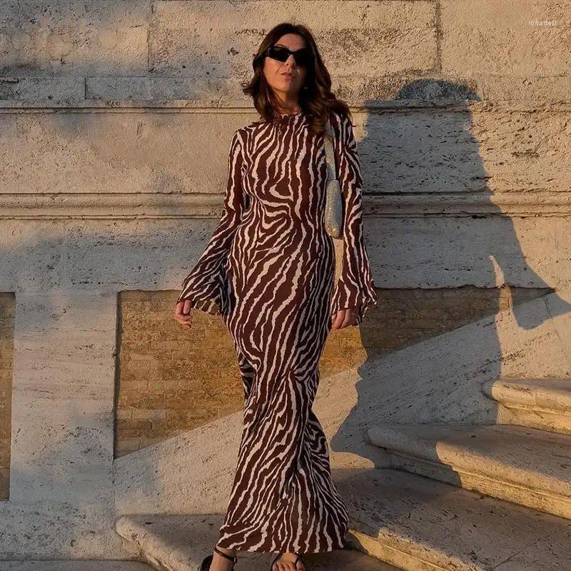 Casual Dresses Long Sleeve Rose Printed Maxi Dress Elegant Floral Print Flare Chiffon Summer Women O Neck Slim Beach Holiday Party
