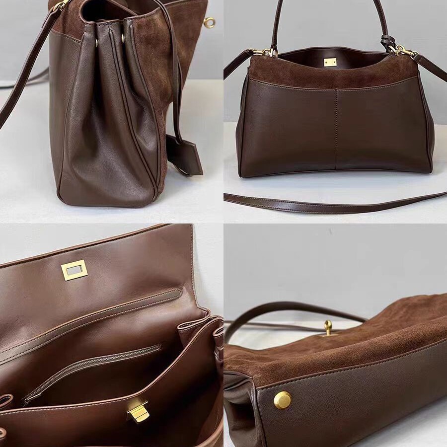 Autumn/Winter Vintage Frosted Leather Tote With Lock Buckle Underarm Single Shoulder Crossbody Bag Check Style