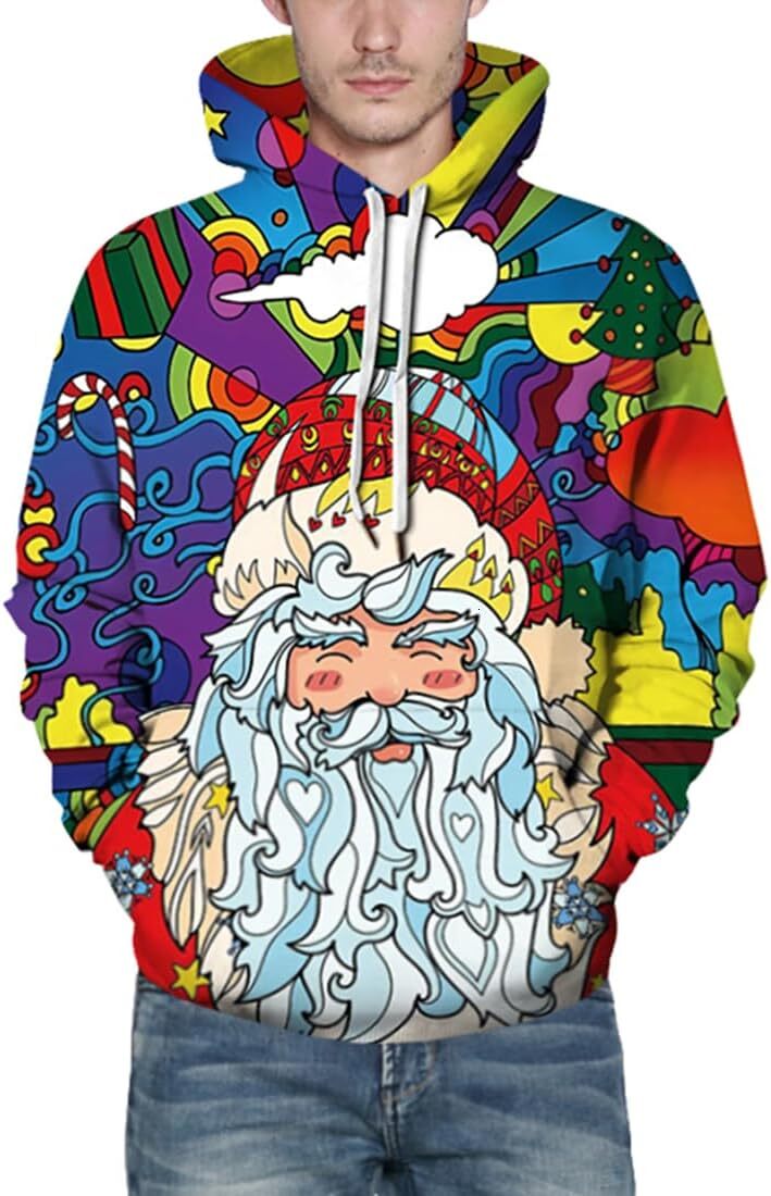 Hoodie for Mens Hoodie 3D Printed Pullover Hooded Sweatshirt Cool Outfits With Pockets Graphic Hoodies sweatshirt Cute Santa