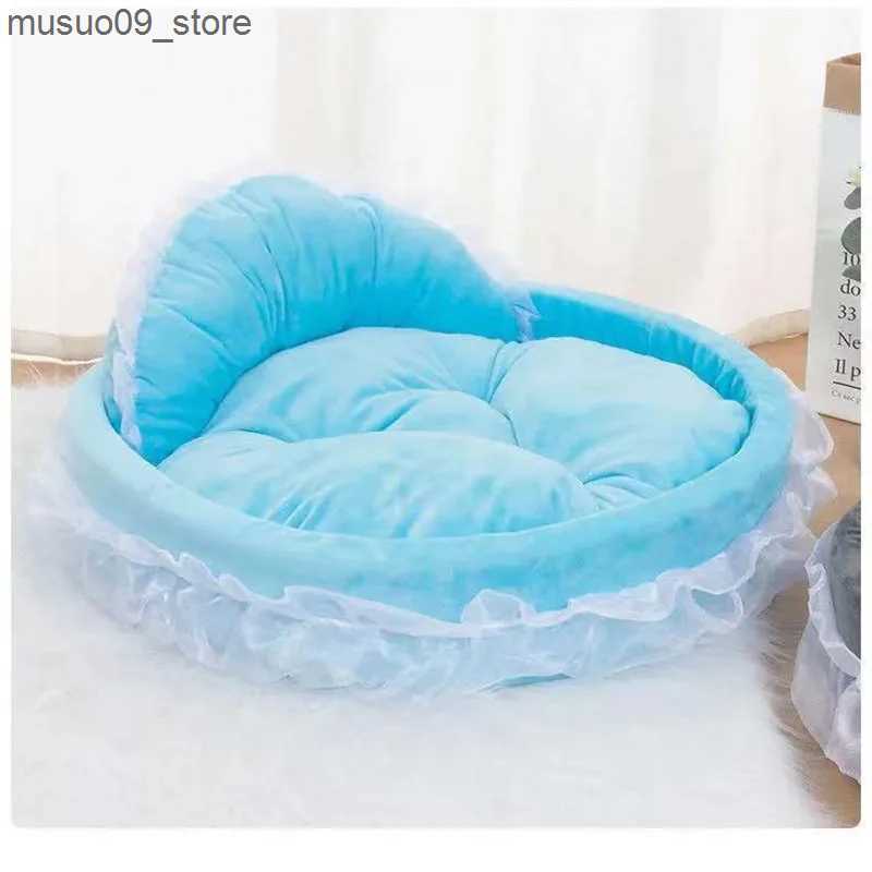 kennels pens Hanpanda Fantasy Bow lace dog bed for large dogs detachable oval pink princess pet bed basket for dogs pets wedding furniture L240910