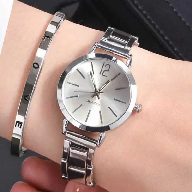 2-piece Wen Watch Deluxe Simple Dial Hollow Strap Fashion Gold Bracelet Quartz Watch Student Womens Watch Reloj Mujer X241106