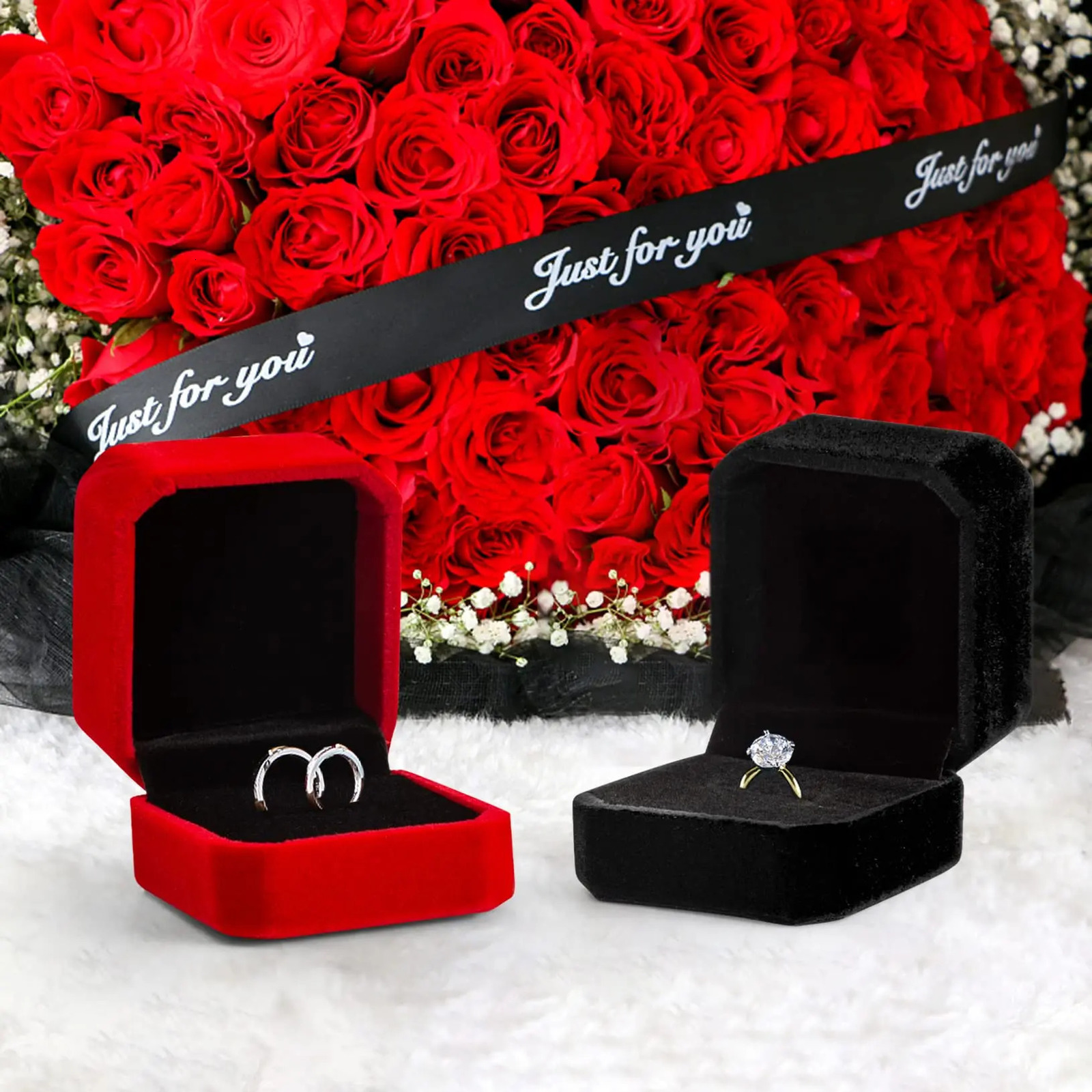 12 square red velvet ring boxes pearl treasure boxes storage organizer gifts earring packaging boxes portable travel wedding wholesale 241106