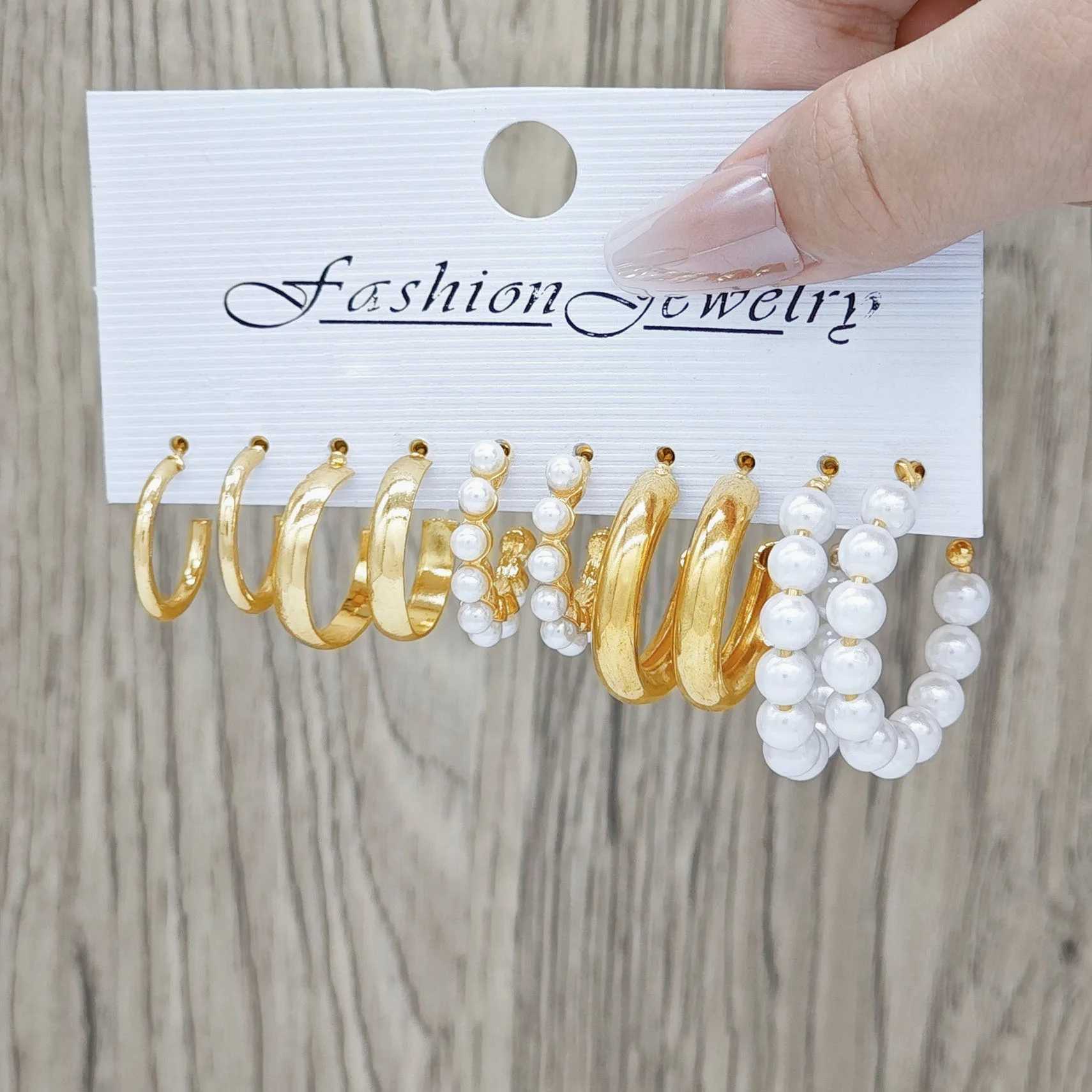 Irregar vintage pearl earrings acrylic ring with oil droplets alloy earrings and earring set X241106