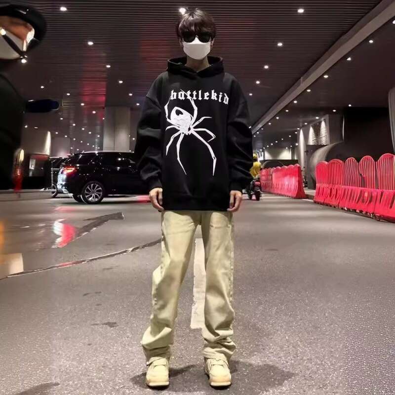 shanshi spider hoodie Trendy high hip-hop spider print hooded sweatshirt for men autumn and winter street loose hoodie jacket hoodie