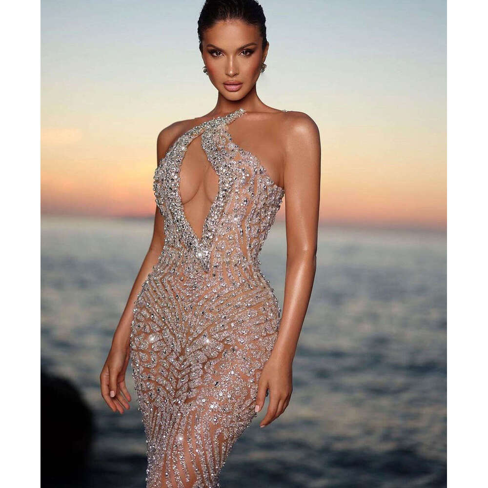 Sexy 3D-Lace Prom Dress Women Evening Dresses Shine Hollow Out Beads Chest Ball Gown Slim Fit Party Grown Vestidos De Novia