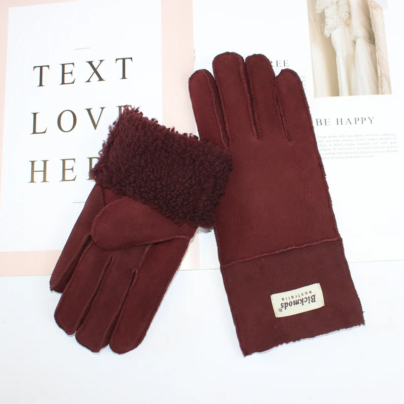 womens fur integrated sheepskin gloves leather warm color wool lining wind and cold gloves 241106