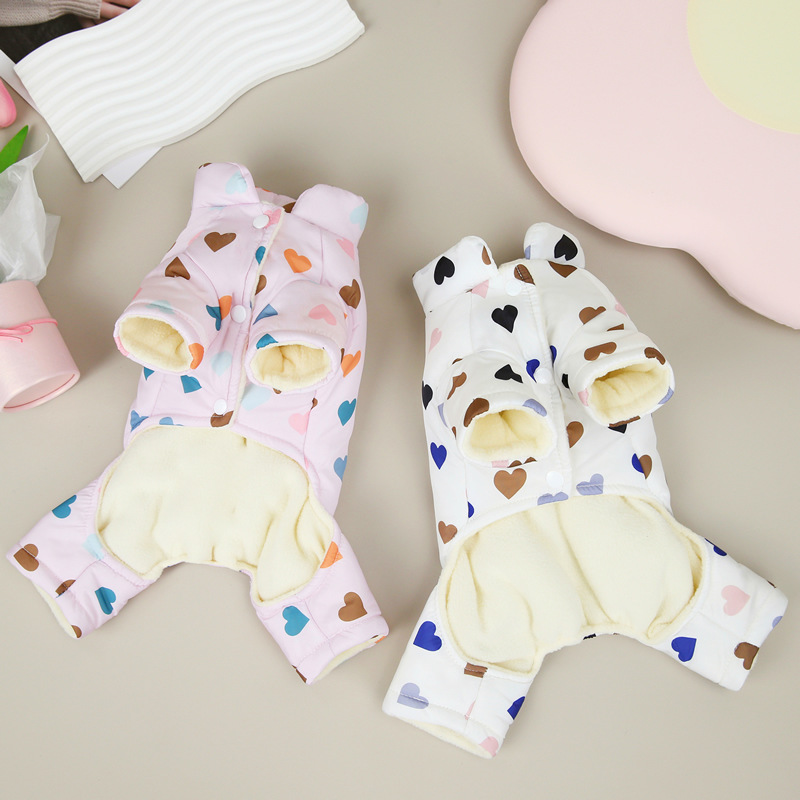Pet Dog Clothes New Autumn Winter Dog Overalls Four Legs Padded Coat Colorful Love Heart Printing Dog Apparel