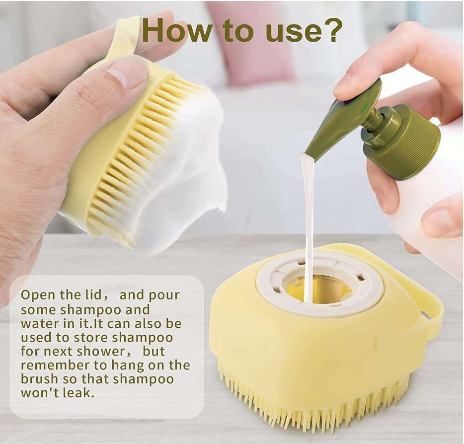 Pet Bath Massage Brush Puppy Dog Cat Grooming Cleaning Soft (Yellow)