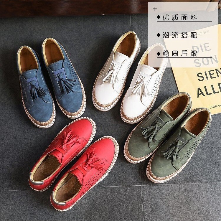Large size new casual single shoes women's shoes hollow out one foot pedal tassel low cut daily round toe lazy shoes