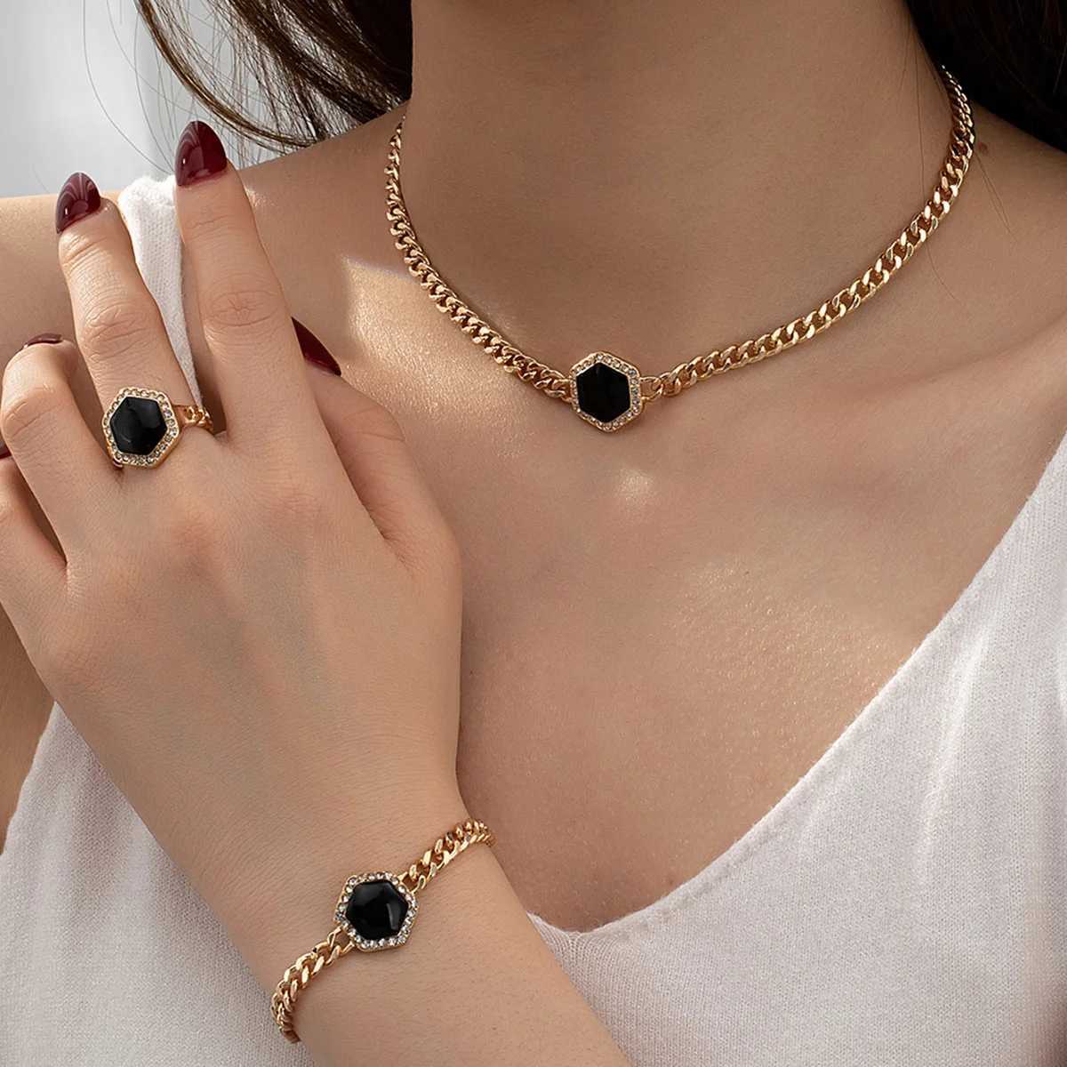 Geetry Jewelry Set Metal Enamel Bracelet Ring Holiday Party Gift Fashion Simple Style S020 X241106