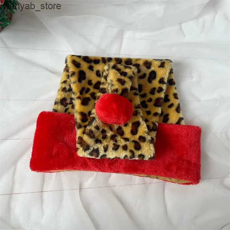 Wide Brim Hats Bucket Hats New Christmas Hat 30 * 75cm Red Leopard Pattern Plush Hat Long Holiday Decorative Hat L240910