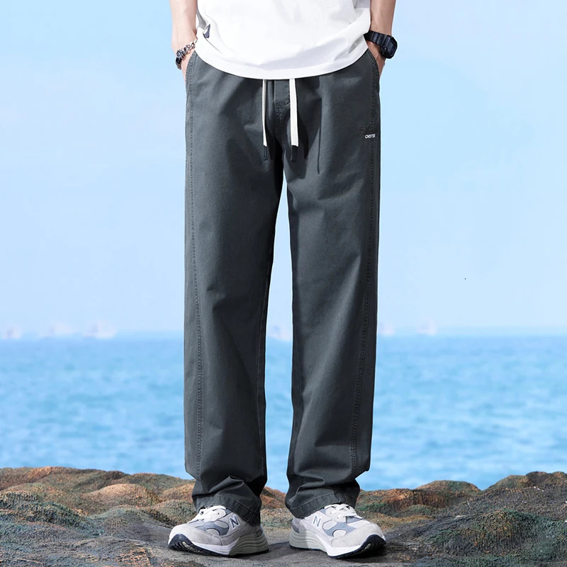Summer Autumn Loose Wideleg Pants Joggers Men Thin Straight Tube Cotton Sweatpants Sport Streetwear 241104