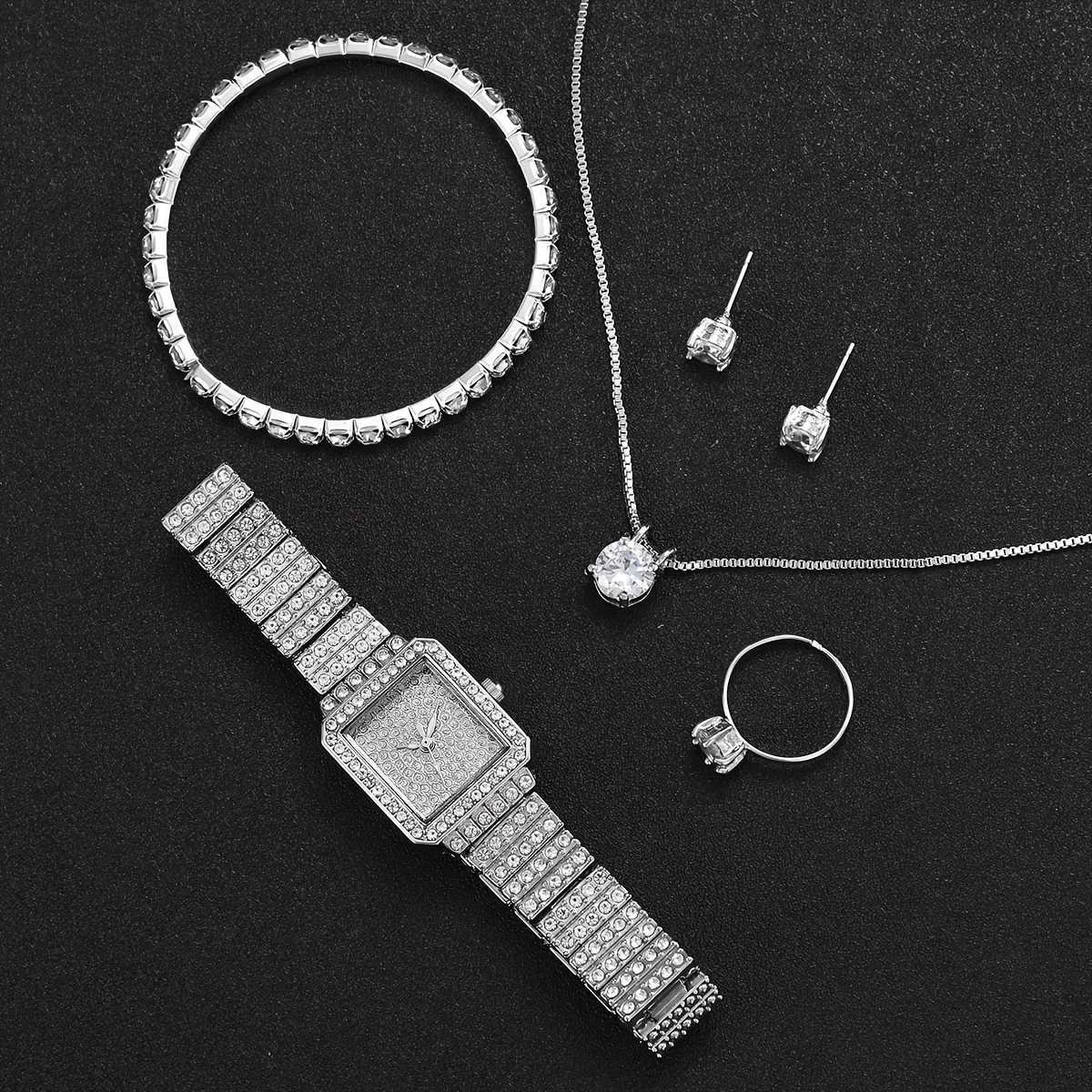 6 pieces/set of warm luxury rhinestone quartz watches sparkling fashion simulation watches and jewelry sets a gift for M X241106