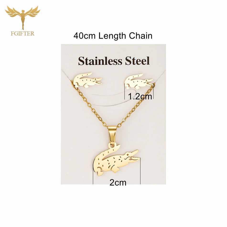 Fashion crocodile jewelry set high-quality stainless steel stud earrings pendant chain necklace temperature accessories party gifts X241106