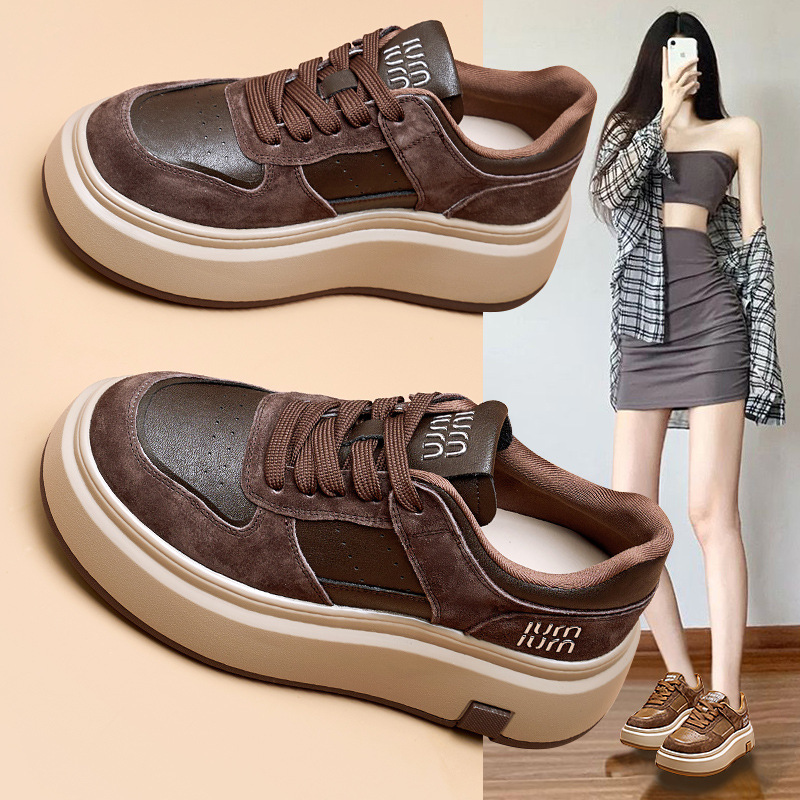 Top layer cowhide casual shoes women, 2024 autumn and winter new flat bottomed Korean version versatile board shoes, comfortable for student women