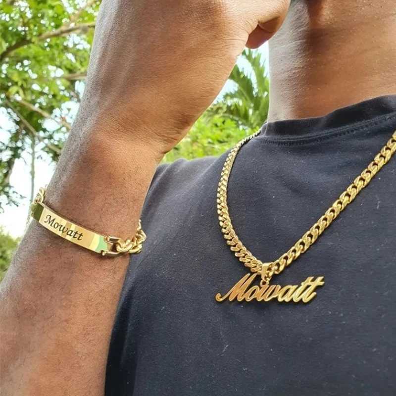 Fashion stainless steel custom name necklace mens style personalized name Cuban necklace jewelry set Bijoux X241106
