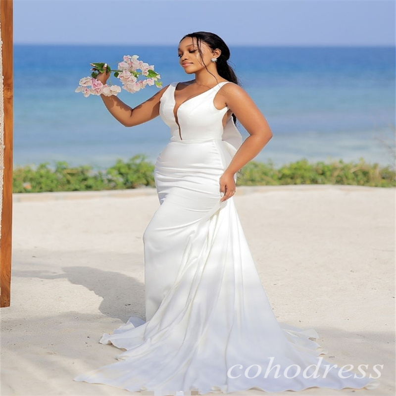 Minimalist Beach Wedding Dresses Civil Backless Bow Civil Boho Bride Dress Elegant Country Garden African Mermaid Bridal Gowns Soft Satin Robe De Mari