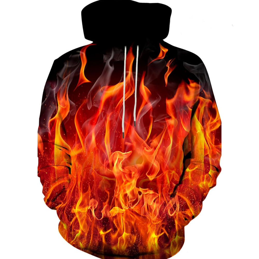 Hoodie for Mens Womens Unisex 3D Printed Hoodies Graphic Pullover Hooded Sweatshirt for Men Women Graphic red Cool Flame