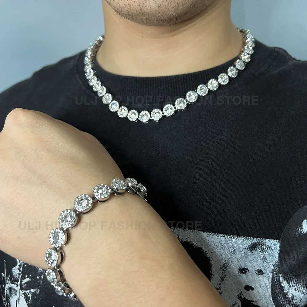 J Hip Hop d Out New 10mm Round Sparkling Water Diamond Cuban Tennis Chain Necklace Mens Text X241106