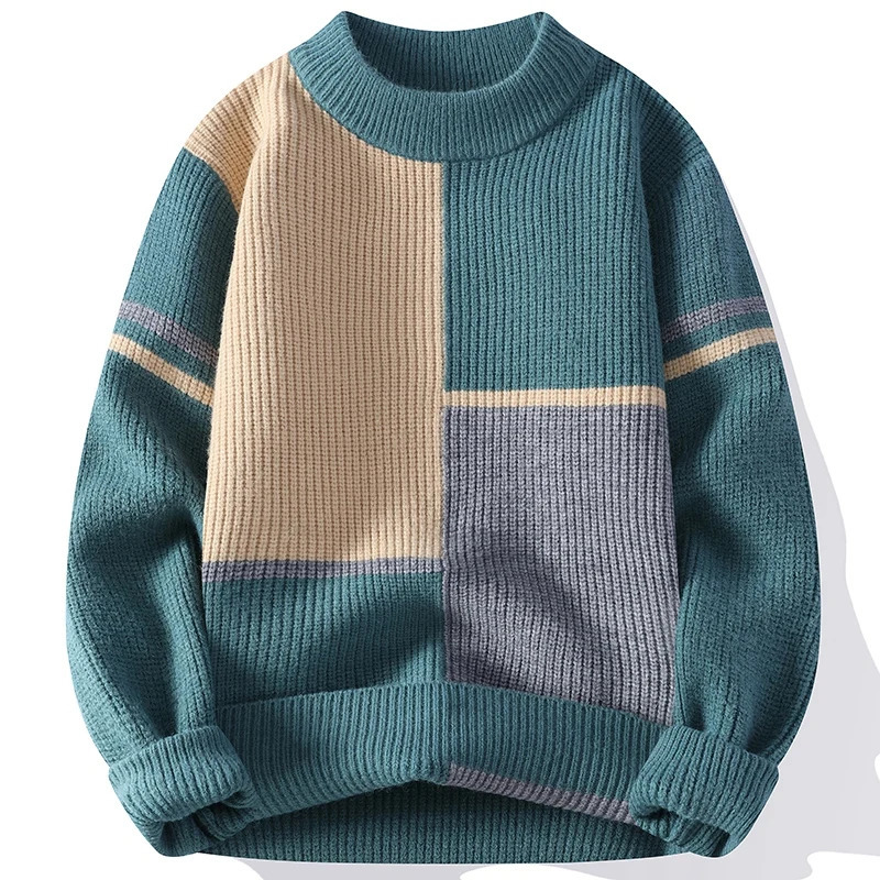 Cashmere Pull Homme Winter Soft Warm Fashion Patchwork Turtleneck Sweater Men Pullovers High End Mens Christmas Jumper 241106