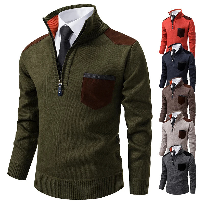 Pullover Men Sweater Cashmere Thick Polo Shirts Korean Half Zipper Cold Blouse Stand Collar Autumn Winter Outerwear Cloth 241106