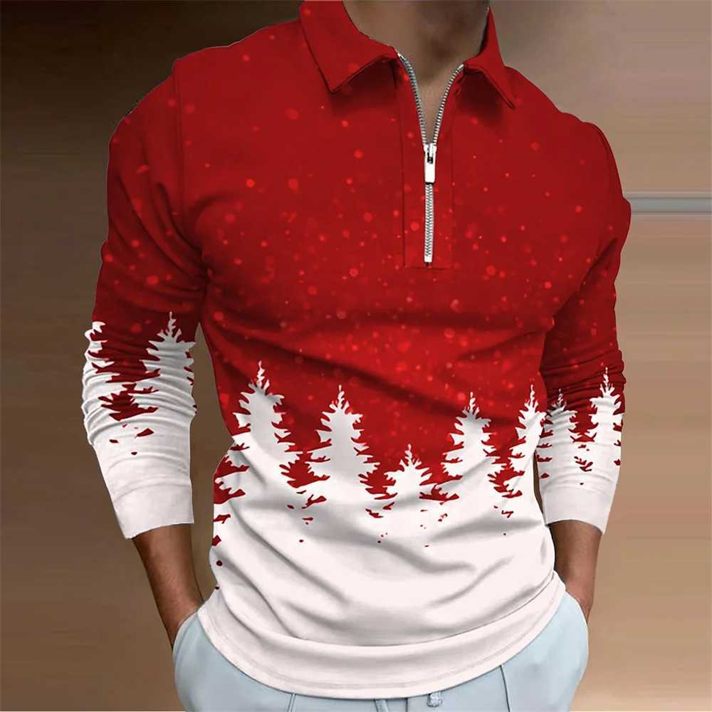 2024 Mens Christmas Collection Printed Casual Bra Collar T-shirt Mens Fashion Long Sleeve Sve Mens Wear W241106