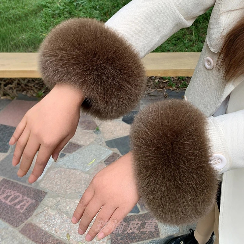 100% genuine natural and genuine fox fur cuffs for womens jackets warm sleeves for wrists winter warmth sleeves decorative wristbands fox gloves 24110