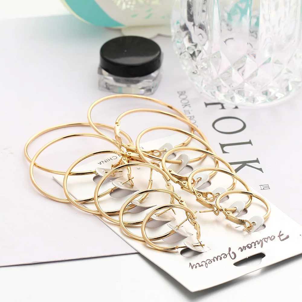 6 pairs/set of Korean earrings set Oversi large round earrings fashion jewelry suitable for warm girls steampunk ear clips Brincos X241106